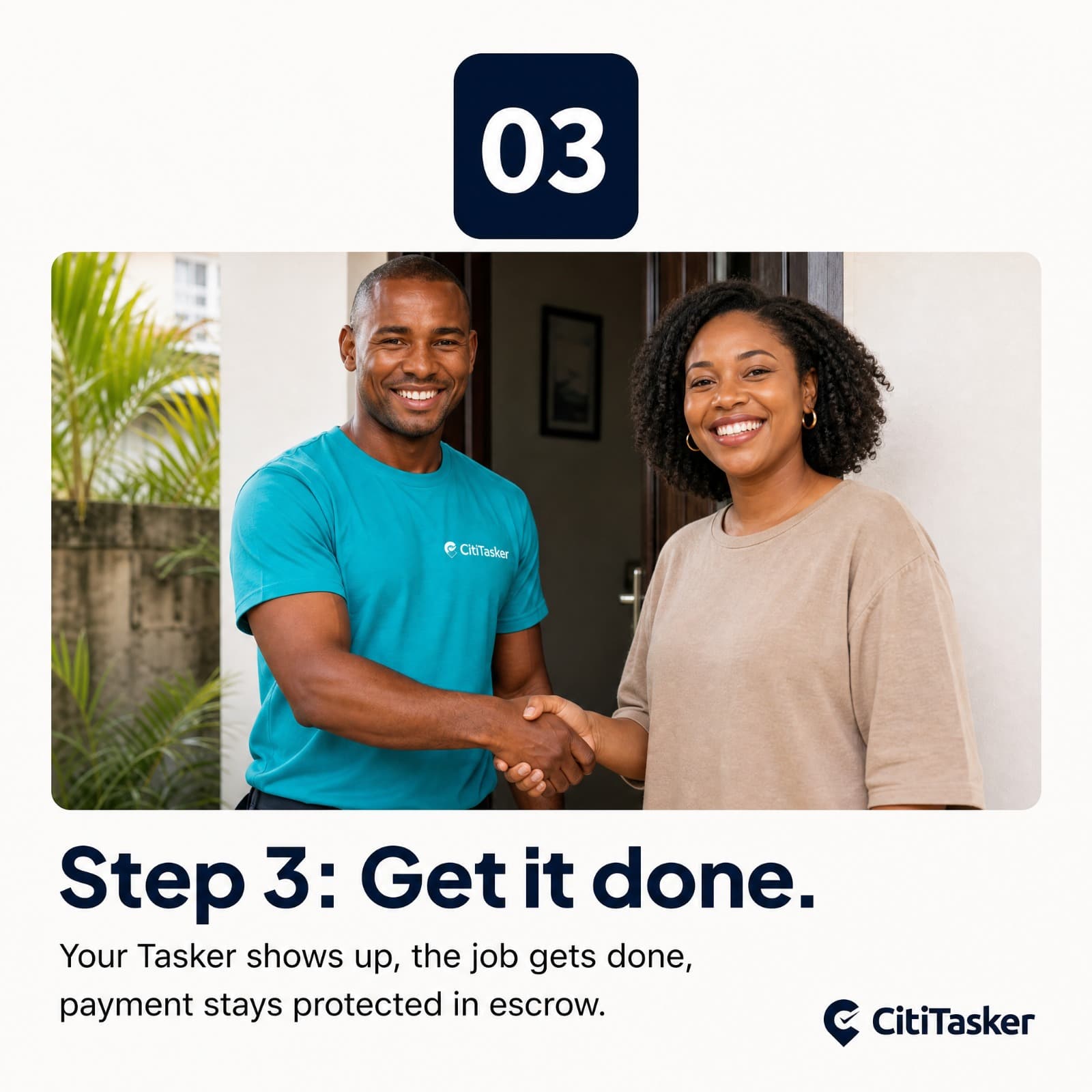 Nigerian customer and service professional satisfied after completing a job
