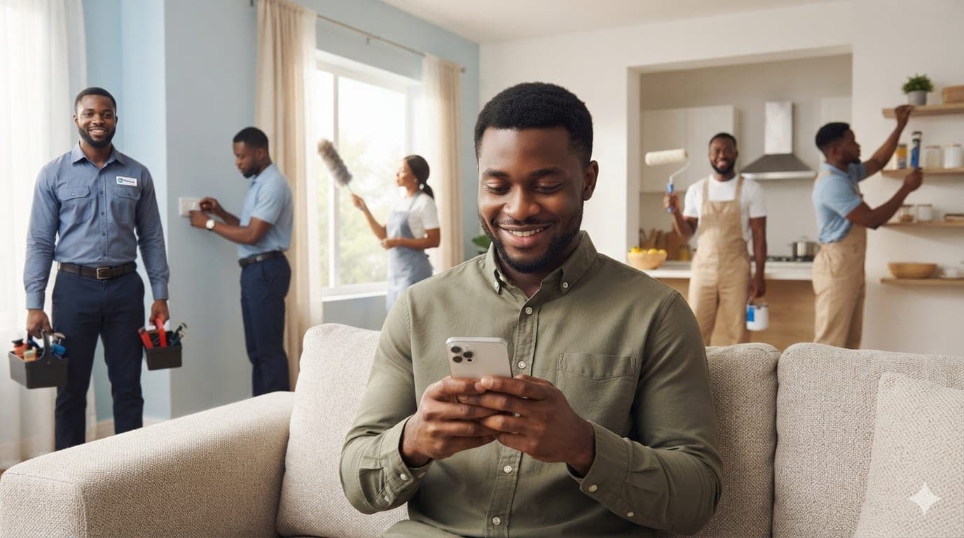 A person using a smartphone to post a task on the CitiTasker app in Lagos