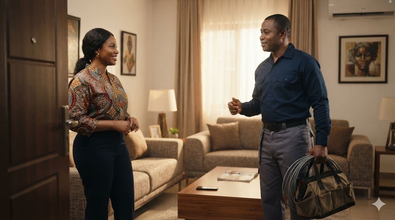 A verified Tasker in Lagos meeting with a Poster to discuss a home repair task on CitiTasker